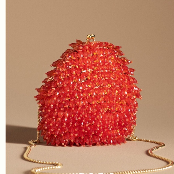 Anthropologie Beaded Fringe Crossbody Bag in coral orange - Picture 4 of 9